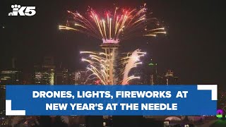 Drones light show and fireworks part of New Years at the Needle celebration [upl. by Sidwell]