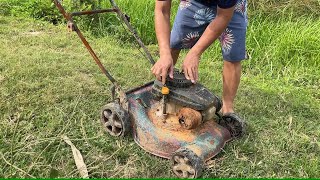 Industrial lawn mower restoration  restore old machine cut grass [upl. by Fira]