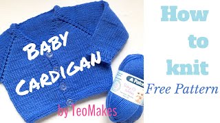 How to knit a BABY CARDIGAN  VNeckampRaglan  TeoMakes [upl. by Debbra]