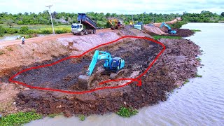 Excellent Action Excavator KOBELCO SK210 operators dig into building dam foundation Part 1 [upl. by Baiss]