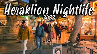 Heraklion Crete Nightlife Walking tour 4K UHD  Crete Greece 2022 [upl. by Cristian]