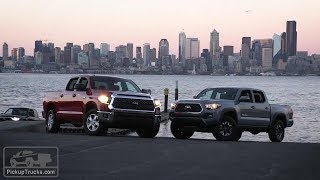 2018 Toyota Tundra Vs 2018 Toyota Tacoma — PickUpTruckscom [upl. by Norved153]