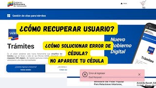 Cómo Recuperar contraseña SaimeSolución para error al ingresar Cédula venezuela usuario saime [upl. by Carbone496]