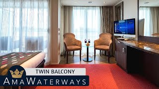 AMA Prima  Twin Balcony Stateroom Tour amp Review 4K  AMA Waterways River Cruise Category AAAB [upl. by Grinnell]