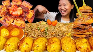 Eating Spicy Masala Egg Curry Grilled PorkBrinjal Pakauda amp Fried Rice Nepali Mukbang Eating Show [upl. by Sirret]