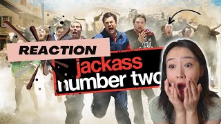 Jackass movie number 2 reactionsuffering Asian girl firsttime watch [upl. by Lleznol]