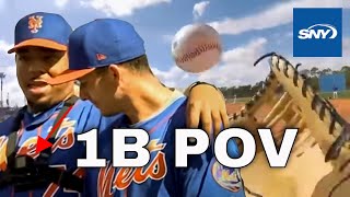 First Baseman POV Mets Dominic Smith wears GoPro for infield practice  SNY [upl. by Trellas502]