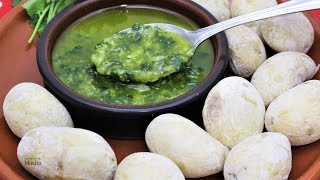 Patatas arrugadas o quotarrugásquot receta Canaria con mojo verde casero [upl. by Tlevesor]