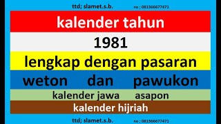 kalender 1981 lengkap pawukon  weton  pasaran kalender jawa  hijriah [upl. by Franzen]