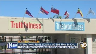 International flags stolen from Sandburg Elementary School again [upl. by Leiso]