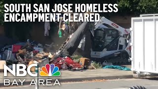 Caltrans clears homeless encampment in South San Jose [upl. by Nolyak]