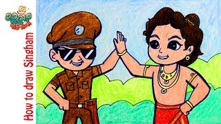 LITTLE SINGHAM Drawing with little Krishna  Little singham drawing [upl. by Aia]