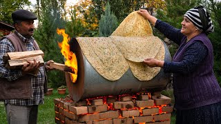 🔥 Lavash with Greens Cooking Bread on a Barrel [upl. by Sinclare35]