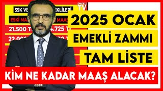 Emekli zammı Ocak 2025 tam liste SSK Bağkur Memur emeklisi Dul Yeti maaşı ne kadar olacak [upl. by Stormie]