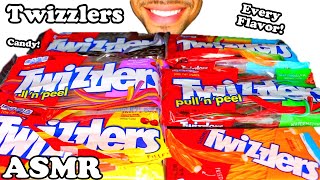 ASMR TWIZZLERS PULLNPEEL RAINBOW CANDY EVERY FLAVOR COLORS  JERRY MUKBANG TASTING COMMERCIAL [upl. by Emylee]