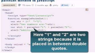 parseInt method in javascript [upl. by Nallaf]