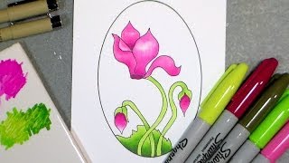 How to draw cyclamen and color with sharpies [upl. by Ameehsat694]