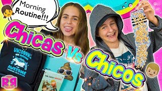 RUTINA de MAÑANA para ir al COLEGIO 👫Chicos Vs Chicas ¿Qué hay en mi MOCHILA HAUL material escolar [upl. by Eicarg]