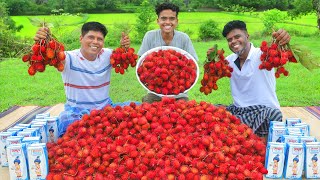 RAMBUTAN MILKSHAKE  100kg Rambutan Milkshake Recipe  Village Food [upl. by Aitnis]