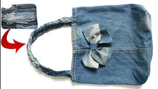 A bag of old jeans with your own hands How to sew a bag Best out of waste old jeans Reuse jeans [upl. by Davide]