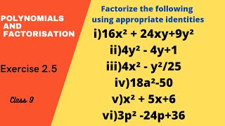 Polynomials and Factorisationexercise 25 3Factorize the following using appropriate identities [upl. by Yeldarb]