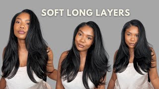 Long Layers amp Big Soft 90s Curls Ft Myfirstwig V Part Wig With Lace [upl. by Tlevesoor]