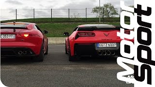 Jaguar SVR VS Corvette Z06 epic sound battle [upl. by Acinad237]