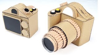 How to make DSLR Camera from Cardboard with moving zoom  Homemade toys [upl. by Ailegra2]