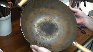 Rusty Wok Restoration Seasoning and First Cook [upl. by Enyaht]