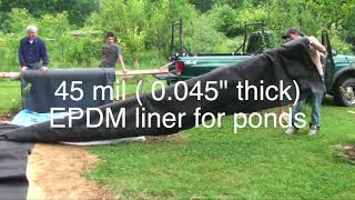 DIY PondPart 3Liner Placing 45 mil EPDM Rubber Liner [upl. by Stephine]