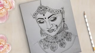 How to draw a Beautiful Traditional Bride Very Easy  Bride Drawing  girl drawing [upl. by Aham]