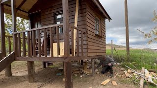 Wooden House Made From Pine Tree  Building Wooden House  Full Video [upl. by Ahserkal782]