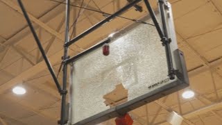 High school basketball player shatters backboard with monster slam [upl. by Anahsohs]