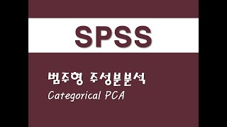 SPSS를 활용한 고급통계  13 범주형 주성분분석Categorical PCAPrincipal Component Analysis [upl. by Hawley848]