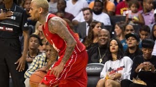 Rihanna Caught Eyeing amp Attending Chris Browns BasketBall Game  Rihanna amp Chris Brown Dating [upl. by Namie]