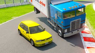 Double Flatbed Trailer Truck vs Speedbumps  Cars vs Slide Colors  Big amp Small Bus Mcqueen vs Train [upl. by Nyleve892]