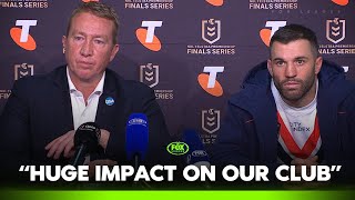 Emotional Robbo farewells quotclub legendsquot after heavy loss  Roosters Press Conference  Fox League [upl. by Eirbua]