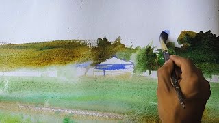 watercolor painting tutorial  easy landscape painting [upl. by Naillij]