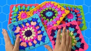 Granny Square Crochet Beginner  CUADROS TEJIDOS PRINCIPIANTES DE CROCHET [upl. by Airotal]