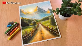 Mountain Scenery Drawing with Oil Pastels  STEP by STEP [upl. by Fitting]