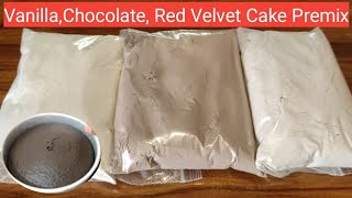 How to make cake premix at home  3 Eggless cake premix  Vanilla Chocolate Red velvet premix [upl. by Wohlen]