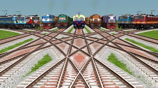 9 Indian Trains Crossing On Bumpy Branched 🎯 Railraod Crossings Track  train sim world [upl. by Suoicerpal]