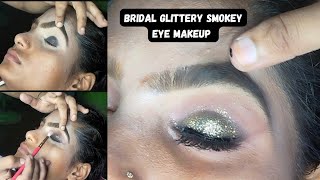 Bridal Smokey Glittery Eye Makeup step by step Tutorial  Smokey bridal eye makeup tutorial [upl. by Aihsekel4]