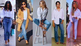 Vaqueros y Camisa Blanca el Look que nunca falla mujeres 4050 shorts [upl. by Crispa]