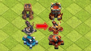 CLASH OF CLANS  BOMB TOWER  XBOW  SCATTERSHOT UPGRADE TRANSFORMATION [upl. by Hceicjow]