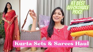 Karwachauth Sarees amp Cotton Kurta Sets Haul l Dream Simple [upl. by Cammie]