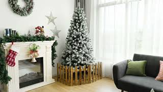 Costway 6 Feet Prelit Snow Flocked Hinged Christmas Tree with 928 Tips and Metal Stand6 ft [upl. by Kyrstin575]