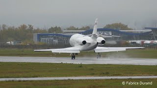 Dassault Falcon 2000 landing rwy35 and parking at SaintEtienne Loire Airport EBULFMH [upl. by Beauchamp]