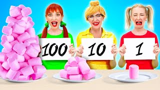 100 LAYERS FOOD CHALLENGE  Giant VS Tiny Food For 24 Hours by 123 Go CHALLENGE [upl. by Milty]