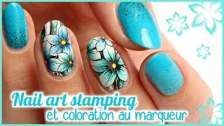 NAIL ART STAMPING et coloration au marqueur 💅 [upl. by Aligna649]